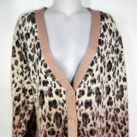 Time and Tru Cardigan Womens XXL 20 Ombre Animal Eyelash Leopard Buttons V Neck - Picture 3 of 10